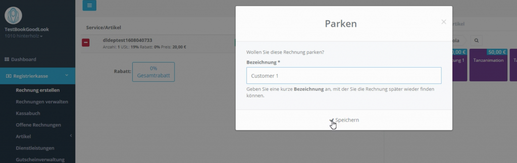 Dashboard Rechnung Parken