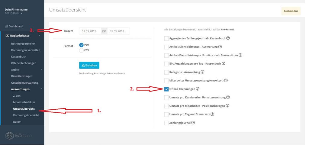 helloCash Dashboard offene Rechnungen