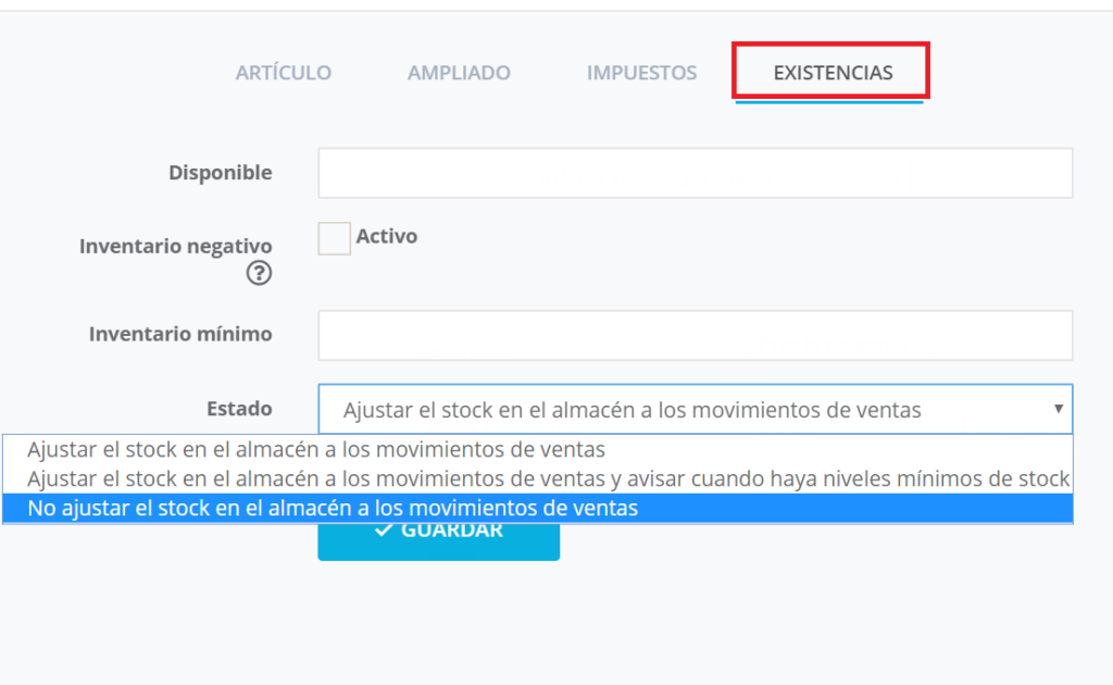 Existencias - articulo en caja registradora TPV helloCash