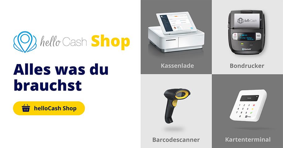 helloCash Shop Kassenlade, Bondrucker, Barcodescanner, Kartenterminal