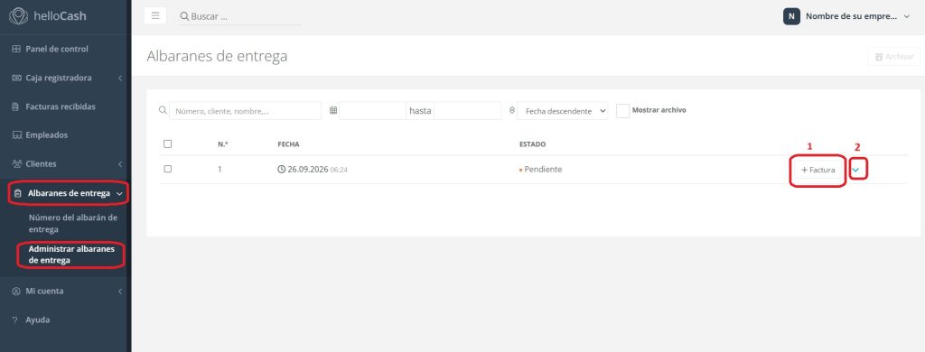 Gestión de albarán en la caja registradora y TPV virtual online gratis helloCash Cómo gestionar albaranes de entrega
