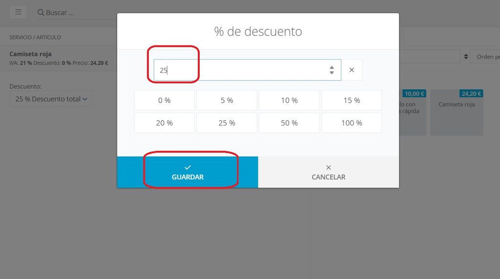 Cómo indicar el porcentaje de descuento en helloCash