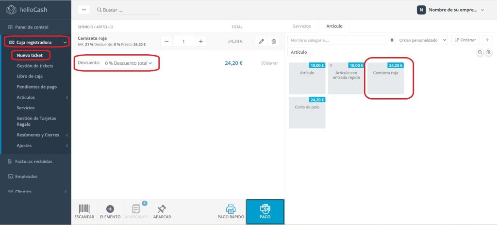 hacer un ticket o una factura en helloCash