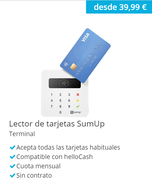Lector de tarjetas SumUp - hellocash caja registradora online y TPV virtual todo en uno