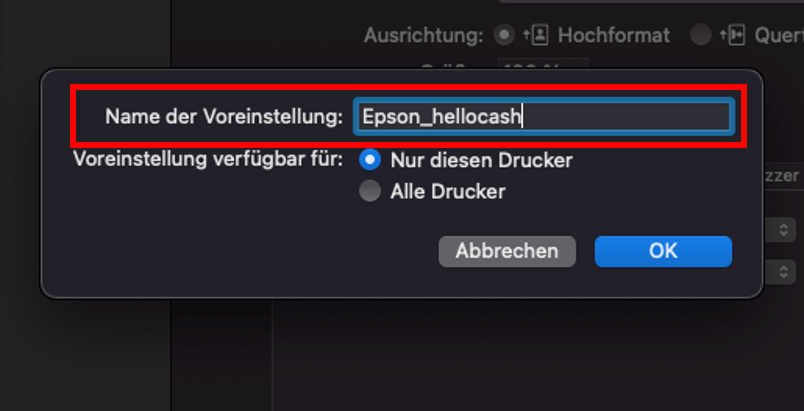 Druckeinstellung benennen