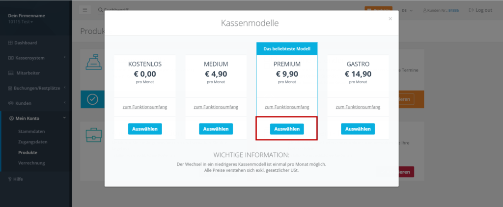 Kassenmodell wählen
