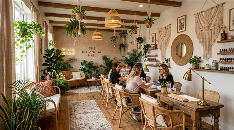 Ejemplo estilo Boho Chic salón de uñas - Imagen de ejemplo de decoración de un salón de uñas 2