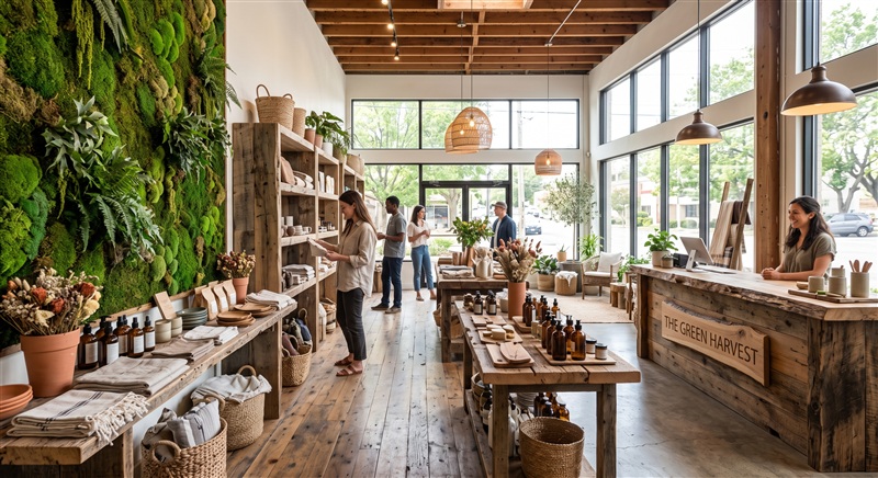 Ejemplo de decoración de negocio Estilo Ecológico y Natural - Ideal para floristerías o tiendas a granel