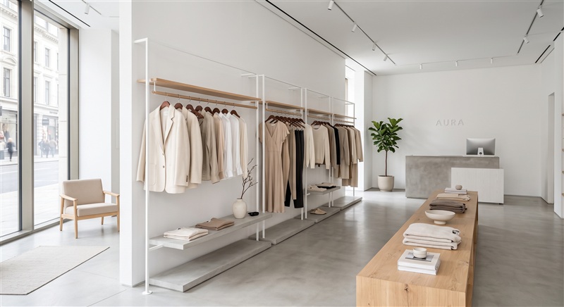 Ejemplo de decoración de negocio Estilo Minimalista - Ideal para boutiques de moda o galerías