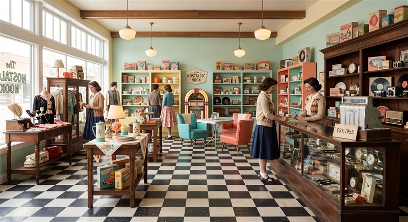 Ejemplo de decoración de negocio Estilo Vintage y Retro - Ideal para barberías o tiendas de segunda mano