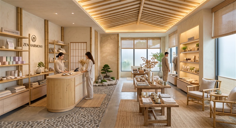 Ejemplo de decoración de negocio Estilo Zen y Relajante - Ideal para centros de estética o herbolarios