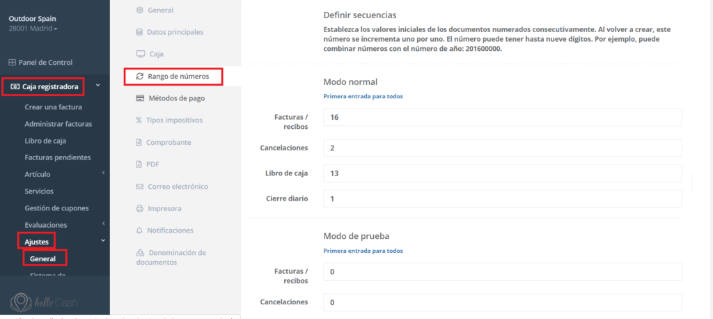 Numeración de Facturas