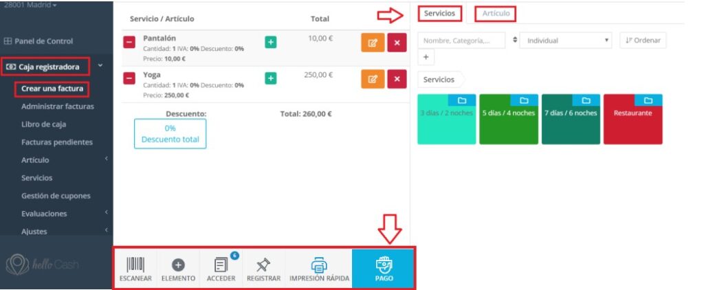 Caja registradora helloCash - Pago de factura