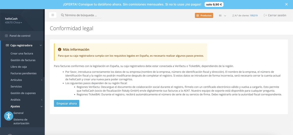 Conformidad legal a aceptar al activar TicketBAI en helloCash