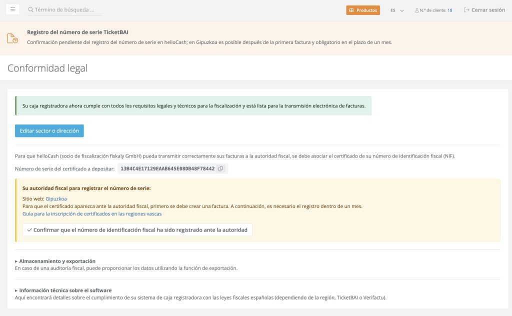 TicketBAI activado en helloCash -1